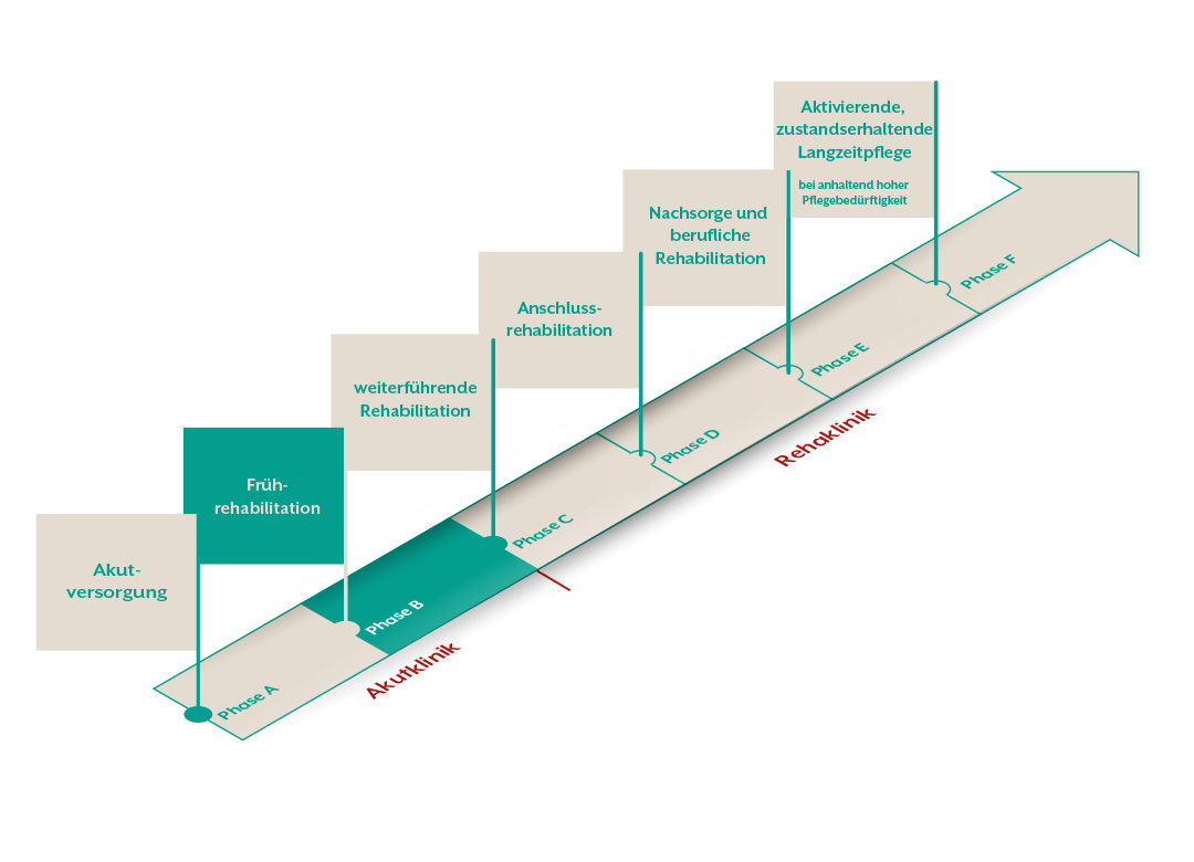 Selbsterstellte Grafik die die Phasen der neurologischen Rehabilitation zeigt