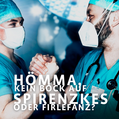 Zwei männliche OP-Pflegekräfte arbeiten Hand in Hand im OP