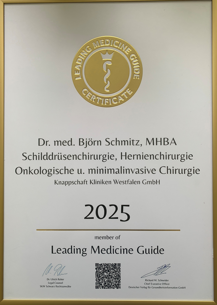Leading Medicine Guide Siegel: Spezialist für Hernienchirurgie, Schilddrüsenchirurgie, minimalinvasive und onkologische Chirurgie sowie Wundtherapie in Kamen