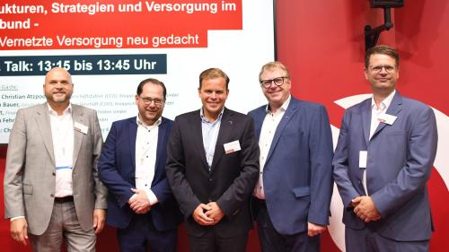 (v.l.n.r.) Christian Bauer, Knappschaft Kliniken GmbH, Igor Levit, Knappschaft Kliniken GmbH; Dr. Hans Christian Atzpodien, Knappschaft Kliniken GmbH, Christopher Wittmers, Knappschaft Kliniken Solution GmbH; Christian Fehr (Knappschaft Kliniken GmbH? HSK 3