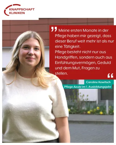 ✨ Erste Schritte in der Pflegepraxis für den Kurs BOT O241 👩‍⚕️👨‍⚕️

Im Oktober 2024 haben unsere Auszubildenden des Kurses BOT O241 ihre Ausbildung zur Pflegefachkraft begonnen. Nach den ersten Wochen Theorie in der Schule ging es am 7. November zum ersten Mal in den praktischen Orientierungseinsatz im Krankenhaus. 🏥💡

Für viele war es der erste Kontakt mit dem Berufsalltag in der Pflege – so auch für Caroline Kewitsch, 18 Jahre alt und Auszubildende im 1. Jahr. 
💬 "Mit viel Vorfreude, aber auch einer ganzen Portion Respekt habe ich nach einem Monat Schule meine erste Station in der neurologischen Reha betreten. Das war besonders aufregend für mich, da ich vorher keinerlei Erfahrung in der Pflege hatte."

Wir sind stolz, wie ihr den ersten Praxiseinsatz gemeistert habt, und freuen uns, euch auf eurem weiteren Ausbildungsweg zu begleiten! 😊

<a href='https://www.instagram.com/explore/tags/Pflegeausbildung/' target='_blank'>#Pflegeausbildung</a> <a href='https://www.instagram.com/explore/tags/AusbildungPflege/' target='_blank'>#AusbildungPflege</a> <a href='https://www.instagram.com/explore/tags/Pflegefachkraft/' target='_blank'>#Pflegefachkraft</a> <a href='https://www.instagram.com/explore/tags/Orientierungseinsatz/' target='_blank'>#Orientierungseinsatz</a>  <a href='https://www.instagram.com/explore/tags/Praxisstart/' target='_blank'>#Praxisstart</a> <a href='https://www.instagram.com/explore/tags/ZukunftPflegeBottrop/' target='_blank'>#ZukunftPflegeBottrop</a> <a href='https://www.instagram.com/explore/tags/kkbottrop/' target='_blank'>#kkbottrop</a> <a href='https://www.instagram.com/explore/tags/knappschaftkliniken/' target='_blank'>#knappschaftkliniken</a>