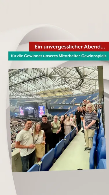 Ein unvergesslicher Abend mit Robbie Williams! 🎤✨
 
Als medizinischer Premium-Partner des FC Schalke 04 verloste der Verbund der Knappschaft Kliniken exklusive Tickets für das Konzert des britischen Superstars Robbie Williams in der VELTINS-Arena – an 6 glückliche Mitarbeitende plus Begleitung!

Im Rahmen seiner BRITPOP Tour begeisterte Robbie mit seinen größten Hits, einer spektakulären Show und ganz viel Gänsehaut-Feeling.
Das Highlight: Unsere Gewinnerinnen und Gewinner erlebten das Konzert in der exklusiven Knappschaft Kliniken Loge – mit erstklassiger Aussicht und besonderem Ambiente. 🎶🍾

Ein Abend voller Emotionen mit besonderen Momenten – eine willkommene Abwechslung zum Arbeitsalltag.
 
<a href='https://www.facebook.com/watch/hashtag/KnappschaftKliniken' target='_blank'>#KnappschaftKliniken</a> <a href='https://www.facebook.com/watch/hashtag/VELTINSArena' target='_blank'>#VELTINSArena</a> <a href='https://www.facebook.com/watch/hashtag/BRITPOPTour' target='_blank'>#BRITPOPTour</a> <a href='https://www.facebook.com/watch/hashtag/Schalke04' target='_blank'>#Schalke04</a> <a href='https://www.facebook.com/watch/hashtag/WirFürEuch' target='_blank'>#WirFürEuch</a> <a href='https://www.facebook.com/watch/hashtag/TeamErlebnis' target='_blank'>#TeamErlebnis</a>