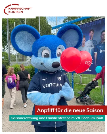 Am vergangenen Sonntag wurde die Saisoneröffnung des VfL Bochum 1848 mit einem großen Familienfest gefeiert. Als medizinischer Partner der Bochumer Blau-Weißen waren wir natürlich auch dabei 💪🏥

An der interaktiven SUTU-Wall-Torwand konnten kleine und große Fußballer tolle Preise abstauben und an unserem Stand konnten VfL-Fans beim Knappschaft-Kliniken-Quiz VIP-Karten für eines der nächsten Spiele gewinnen. Die Gewinnerinnen und Gewinner werden noch in dieser Woche kontaktiert - also seid gespannt! Für die Kleinsten hatten wir außerdem 300 Luftballons am Start, die noch beliebter waren als gedacht ⚽️🎈

Zum Abschluss des Tages bestritten die Profis des VfL Bochum 1848 in einem Freundschaftsspiel gegen Bayer 04 Leverkusen das erste Duell der Saison. Wir freuen uns auf eine spannende Hinrunde und wünschen den Bochumer Jungs viel Erfolg für die kommende Saison 🤞❤

<a href='https://www.instagram.com/explore/tags/KnappschaftKliniken/' target='_blank'>#KnappschaftKliniken</a> <a href='https://www.instagram.com/explore/tags/Universitätsklinikum/' target='_blank'>#Universitätsklinikum</a> <a href='https://www.instagram.com/explore/tags/Bochum/' target='_blank'>#Bochum</a> <a href='https://www.instagram.com/explore/tags/VfLBochum1848/' target='_blank'>#VfLBochum1848</a> <a href='https://www.instagram.com/explore/tags/Saisoneröffnung/' target='_blank'>#Saisoneröffnung</a> <a href='https://www.instagram.com/explore/tags/BOCB04/' target='_blank'>#BOCB04</a>