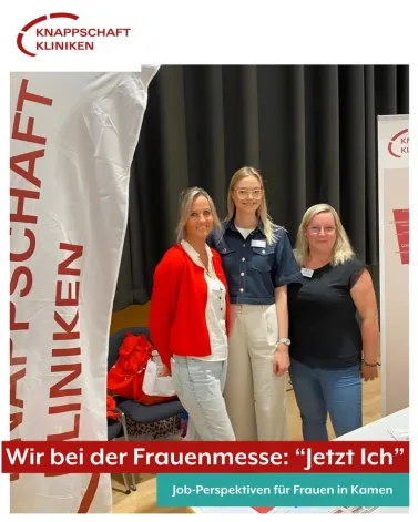 ✨ Knappschaft Kliniken Kamen bei der Frauenmesse „Jetzt Ich: Zukunft, Beruf und Familie“ ✨

Am 2. September 2025 wurde die Stadthalle Kamen im Rahmen der Frauenmesse zum Treffpunkt für Frauen, die ihre berufliche Zukunft aktiv gestalten möchten. 💼🌸 Es war ein Ort für Austausch, Orientierung und direkte Bewerbungsmöglichkeiten.

Auch wir waren mit dabei und haben spannende Einblicke in unsere Ausbildungs- und Jobangebote gegeben. 💬 Viele Besucherinnen nutzten die Gelegenheit, mit uns ins Gespräch zu kommen.

Ein herzliches Dankeschön an alle, die vorbeigeschaut haben!