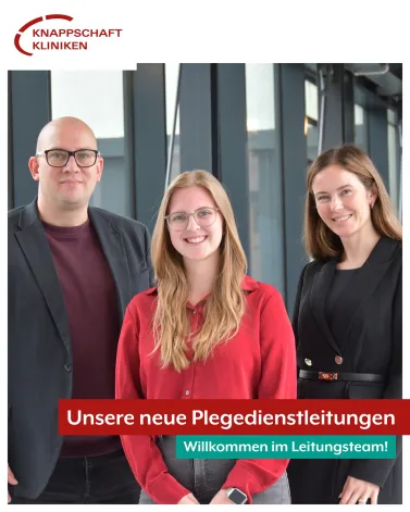 🤝 Wir freuen uns, unsere neuen Pflegedienstleitungen vorzustellen: Florian Suchland, Anna-Lena Pautsch und Janine Depczynski übernehmen ab sofort die Verantwortung für die peripheren Stationen sowie die Funktionsbereiche mit rund 479 Betten in zehn Fachabteilungen. 

❤️ Mit Herzblut für Ausbildung und Praxisanleitung, einem Fokus auf strukturierten Abläufen, einem starken interprofessionellen Teamgefühl und dem klaren Ziel, Pflege modern und menschlich zu gestalten, freuen sich die drei auf ihre neuen Aufgaben!

<a href='https://www.instagram.com/explore/tags/KnappschaftKliniken/' target='_blank'>#KnappschaftKliniken</a> <a href='https://www.instagram.com/explore/tags/Universitätsklinikum/' target='_blank'>#Universitätsklinikum</a> <a href='https://www.instagram.com/explore/tags/Bochum/' target='_blank'>#Bochum</a> <a href='https://www.instagram.com/explore/tags/Pflege/' target='_blank'>#Pflege</a> <a href='https://www.instagram.com/explore/tags/Pflegediensteltung/' target='_blank'>#Pflegediensteltung</a>