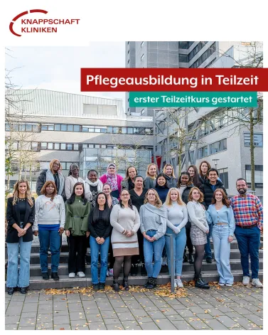 ⁉️ Was tun, wenn Ausbildung und Privatleben nicht unter einen Hut zu bekommen sind? Dafür kann es viele unterschiedliche Gründe geben. Im Verbund der Knappschaft Kliniken <a href='https://www.instagram.com/_u/kkliniken/' target='_blank'>@kkliniken</a> ist das jetzt aber kein Problem mehr: Anfang November hat der erste Teilzeitkurs für die Ausbildung zu Pflegefachkräften gestartet! 

🤓 An der Pflegeschule in Bochum absolvieren 24 Teilnehmer*innen ihre Ausbildung nun in vier statt wie üblich drei Jahren – damit bleibt mehr Zeit für Privates und die Ausbildung kommt trotzdem nicht zu kurz! Für den praktischen Teil Ihrer Ausbildung sind die Pflegeschüler*innen in den <a href='https://www.instagram.com/_u/kkbottrop/' target='_blank'>@kkbottrop</a>, <a href='https://www.instagram.com/_u/kkgelsenkirchen_buer/' target='_blank'>@kkgelsenkirchen_buer</a>, <a href='https://www.instagram.com/_u/knappschaftklinikenvest/' target='_blank'>@knappschaftklinikenvest</a> und <a href='https://www.instagram.com/_u/kkliniken/' target='_blank'>@kkliniken</a>.westfalen sowie in den <a href='https://www.instagram.com/_u/kk_bochum/' target='_blank'>@kk_bochum</a>. 

💪 Wir wünschen unseren Auszubildenden viel Erfolg und eine spannende Zeit in den nächsten vier Jahren und sagen: herzlich willkommen im Team! 

<a href='https://www.instagram.com/explore/tags/KnappschaftKliniken/' target='_blank'>#KnappschaftKliniken</a> <a href='https://www.instagram.com/explore/tags/Bottrop/' target='_blank'>#Bottrop</a> <a href='https://www.instagram.com/explore/tags/Gelsenkirchen/' target='_blank'>#Gelsenkirchen</a> <a href='https://www.instagram.com/explore/tags/Recklinghausen/' target='_blank'>#Recklinghausen</a> <a href='https://www.instagram.com/explore/tags/Westfalen/' target='_blank'>#Westfalen</a> <a href='https://www.instagram.com/explore/tags/Universitätsklinikum/' target='_blank'>#Universitätsklinikum</a> <a href='https://www.instagram.com/explore/tags/Bochum/' target='_blank'>#Bochum</a> <a href='https://www.instagram.com/explore/tags/Ausbildung/' target='_blank'>#Ausbildung</a> <a href='https://www.instagram.com/explore/tags/Pflegefachkräfte/' target='_blank'>#Pflegefachkräfte</a>