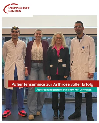 🙂Arthrose effektiv behandeln - Mehr Lebensqualität ohne Gelenkersatz!
Zu diesem Patientenseminar hatte gestern Nachmittag die Radiologische Klinik unter der Leitung von Chefärztin Dr. Svenja Hennigs eingeladen. 👨‍⚕👨‍⚕👨‍⚕Bei voll besetztem Park Café informierte sie gemeinsam mit dem ltd. Oberarzt Rustam Ibrahim und Ihab Abutayyem, dem Leiter unserer Schmerztherapie, über Arthrose und deren Behandlungsmöglichkeiten. Neben der Schmerztherapie ging es um die Gelenkembolisation, eine innovative und effektive Behandlungsmethode ohne Gelenkersatz. Das Publikum, rund 180 Personen, war begeistert  und  nutzte am Ende der Vortragsreihe die Gelegenheit, persönliche Fragen mit den Referenten zu klären. Vielen Dank an das Ärzteteam für diese gelungene Veranstaltung! 👏👏👏

<a href='https://www.instagram.com/explore/tags/kkbottrop/' target='_blank'>#kkbottrop</a> <a href='https://www.instagram.com/explore/tags/knappschaftkliniken/' target='_blank'>#knappschaftkliniken</a> <a href='https://www.instagram.com/explore/tags/arthrose/' target='_blank'>#arthrose</a> <a href='https://www.instagram.com/explore/tags/gelenkembolisation/' target='_blank'>#gelenkembolisation</a> <a href='https://www.instagram.com/explore/tags/schmerztherapie/' target='_blank'>#schmerztherapie</a>