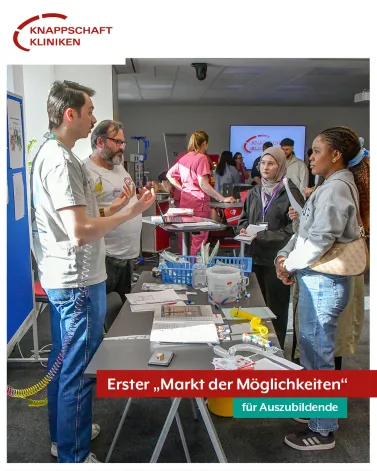 🏥Beim ersten „Markt der Möglichkeiten“ konnten sich in dieser Woche Auszubildende, die in diesem Jahr ihr Examen machen, intensiv über ihre beruflichen Perspektiven in unserem Krankenhaus informieren. 

💡 Der „Markt der Möglichkeiten“ ermöglicht es den Auszubildenden, alle Stationen kennenzulernen, die als mögliche Einsatzbereiche nach der abgeschlossenen Ausbildung zur Pflegefachkraft vorgesehen sind. Die rund 30 Auszubildenden erhielten Einblicke in die unterschiedlichen Arbeitsfelder und die Vielfalt der unterschiedlichen Fachbereiche und Stationen und konnten in persönlichen Gesprächen individuelle Eindrücke sammeln.

💯 Der „Markt der Möglichkeiten“ ist Teil des „Projekt 100“, dass für strukturierte Weiterentwicklung nach dem Examen, gezielte Förderung pflegerischer Fachkompetenzen, mehr Handlungssicherheit in komplexen und akuten Pflegesituationen sowie einer begleiteten Entscheidungsfindung für den zukünftigen Einsatzbereich steht. 

🚀 Durch Information, Austausch und Reflexion leistet der „Markt der Möglichkeiten“ einen wichtigen Beitrag zu einem sicheren und positiven Start ins Berufsleben.

 <a href='https://www.instagram.com/explore/tags/knappschaftkliniken/' target='_blank'>#knappschaftkliniken</a> <a href='https://www.instagram.com/explore/tags/universitätsklinikum/' target='_blank'>#universitätsklinikum</a> <a href='https://www.instagram.com/explore/tags/bochum/' target='_blank'>#bochum</a> <a href='https://www.instagram.com/explore/tags/ausbildung/' target='_blank'>#ausbildung</a> <a href='https://www.instagram.com/explore/tags/pflege/' target='_blank'>#pflege</a> <a href='https://www.instagram.com/explore/tags/pflegefachkräfte/' target='_blank'>#pflegefachkräfte</a> <a href='https://www.instagram.com/explore/tags/marktdermöglichkeiten/' target='_blank'>#marktdermöglichkeiten</a> <a href='https://www.instagram.com/explore/tags/projekt100/' target='_blank'>#projekt100</a>