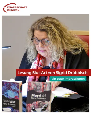 📖 Eine Lesung am Ort des Geschehens: Am vergangenen Dienstag hat Autorin Sigrid Drübbisch in unserem Krankenhaus aus Ihrem aktuellen Kriminalroman „Blut-Art“ gelesen. 

🕵️Mit atmosphärischer und musikalischer Begleitung tauchte Sie mit den Teilnehmer*innen in einen spannenden Kriminalfall ein. Hauptkommissarin Karla Lang ermittelt auch im dritten Buch der Reihe in Bochum und auf der Nordseeinsel Föhr. 

🏥 Aber in Blut-Art wird nicht nur gemordet, sondern es werden auch Leben gerettet! Denn auch Krimi-Helden haben manchmal mit den ganz alltäglichen gesundheitlichen Problemen zu kämpfen. Hier kommt im Buch Prof. Dr. Ali Canbay, Klinikdirektor der Medizinischen Klinik, mit seinem Team aus unserem Krankenhaus ins Spiel.

❤️ Wir bedanken uns für eine spannende Lesung und einen gelungenen Abend <a href='https://www.instagram.com/_u/atelier_sd58_sigrid_druebbisch!/' target='_blank'>@atelier_sd58_sigrid_druebbisch!</a>

<a href='https://www.instagram.com/explore/tags/KnappschaftKliniken/' target='_blank'>#KnappschaftKliniken</a> <a href='https://www.instagram.com/explore/tags/Universitätsklinikum/' target='_blank'>#Universitätsklinikum</a> <a href='https://www.instagram.com/explore/tags/Bochum/' target='_blank'>#Bochum</a> <a href='https://www.instagram.com/explore/tags/Lesung/' target='_blank'>#Lesung</a> <a href='https://www.instagram.com/explore/tags/Krimi/' target='_blank'>#Krimi</a>