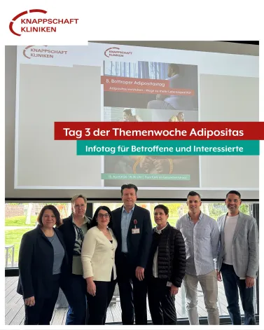 Was für ein gelungener Tag! 

Der 8. Bottroper Adipositastag im Rahmen unserer Themenwoche Adipositas war ein voller Erfolg. Unter dem Motto „Adipositas verstehen – Wege zu mehr Lebensqualität“ durften wir zahlreiche interessierte Besucherinnen und Besucher im Park Café begrüßen.

Die abwechslungsreichen und verständlichen Vorträge, die intensiven Gespräche an den Informationsständen sowie der offene Austausch zwischen Betroffenen, Angehörigen und unseren Expertinnen und Experten haben gezeigt, wie wichtig Aufklärung, Unterstützung und Vernetzung sind.

Ein herzliches Dankeschön an alle, die dabei waren und diesen Tag zu einem Erfolg gemacht haben!