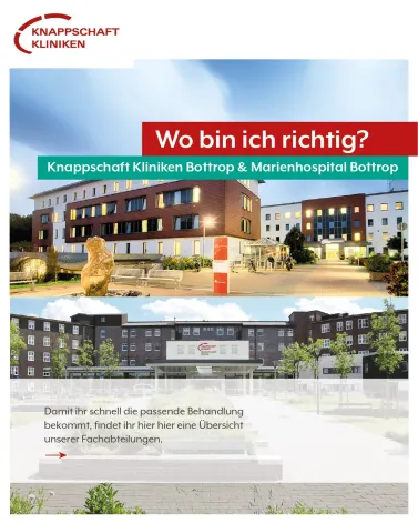 Zwei Häuser, ein starkes Team: Eure medizinische Versorgung in Bottrop 🏥 

Mit unseren beiden Klinikstandorten sichern wir gemeinsam eine spezialisierte und wohnortnahe Medizin für Bottrop und Umgebung. Um euch die Orientierung zu erleichtern, haben wir unsere Schwerpunkte klar verteilt:

📍 An der Osterfelder Straße findet ihr unter anderem die Kardiologie, Neurologie, Unfallchirurgie, Urologie sowie die Nephrologie und Neurochirurgie.

📍An der Josef-Albers-Straße gibt es unter anderem die Geriatrie, Pneumologie, Gynäkologie und Geburtshilfe sowie die Kinder- und Jugendmedizin.

🚨 Wichtig für den Notfall: beide Standorte sind rund um die Uhr für euch da!

Gemeinsam setzen wir auf mehr Spezialisierung und optimierte Prozesse für eure Gesundheit.

<a href='https://www.instagram.com/explore/tags/KnappschaftKliniken/' target='_blank'>#KnappschaftKliniken</a> <a href='https://www.instagram.com/explore/tags/Bottrop/' target='_blank'>#Bottrop</a> <a href='https://www.instagram.com/explore/tags/kkbottrop/' target='_blank'>#kkbottrop</a> <a href='https://www.instagram.com/explore/tags/Gesundheit/' target='_blank'>#Gesundheit</a> <a href='https://www.instagram.com/explore/tags/Medizin/' target='_blank'>#Medizin</a> <a href='https://www.instagram.com/explore/tags/Krankenhaus/' target='_blank'>#Krankenhaus</a>