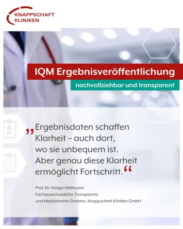 Transparenz in der Medizin ist nicht immer bequem – aber sie ist notwendig.

Deshalb veröffentlichen die IQM-Mitgliedskrankenhäuser auch in diesem Jahr wieder freiwillig ihre Behandlungsergebnisse – aus eigener Verantwortung und mit einer klaren Haltung: Qualität muss sichtbar sein.

Seit fast 20 Jahren steht IQM für Transparenz, Lernen und kontinuierliche Verbesserung in der Medizin. Die aktuellen Ergebnisse wurden jetzt veröffentlicht. Gemeinsam versorgen die beteiligten IQM-Mitgliedshäuser rund 7 Millionen stationäre Patientinnen und Patienten in Deutschland, der Schweiz und Slowenien.

Besonders wichtig: Auch die Knappschaft Kliniken engagieren sich mit allen Verbundhäusern als IQM-Mitglieder für diese Form gelebter Qualitätstransparenz.

„Ergebnisdaten schaffen Klarheit – auch dort, wo sie unbequem ist. Aber genau diese Klarheit ermöglicht Fortschritt.“ - Prof. Dr. Holger Holthusen, Fachausschussleiter Transparenz und Medizinischer Direktor, Knappschaft Kliniken GmbH.

Gerade in Zeiten intensiver Reformdiskussionen bleibt ein konsequentes Verständnis von Ergebnisqualität wichtiger denn je. Transparenz schafft Vertrauen – und ist eine zentrale Grundlage für bessere Medizin.

<a href='https://www.instagram.com/explore/tags/KnappschaftKliniken/' target='_blank'>#KnappschaftKliniken</a> <a href='https://www.instagram.com/explore/tags/IQMMitgliedskrankenhäuser/' target='_blank'>#IQMMitgliedskrankenhäuser</a> <a href='https://www.instagram.com/explore/tags/Ergebnisveröffentlichung/' target='_blank'>#Ergebnisveröffentlichung</a>