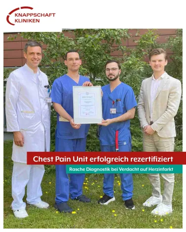 Die Deutsche Gesellschaft für Kardiologie – Herz- und Kreislaufforschung e. V. (DGK) hat unsere Chest Pain Unit (CPU) erneut zertifiziert.  Damit darf die 
spezialisierte Behandlungseinheit der Kardiologie weiterhin das offizielle Qualitätssiegel „Chest Pain Unit – DGK-zertifiziert“ tragen. 👏
Sie ist eine besondere Anlaufstelle für Patienten mit Verdacht auf Herzinfarkt 🚨. Direkt an unsere Zentrale Notaufnahme (ZNA)🏥 angegliedert, stellen wir in der CPU rund um die Uhr eine rasche und präzise Differenzialdiagnostik sicher, so dass neben dem Herzinfarkt auch andere Formen akuter Brustschmerzen identifiziert und abgeklärt werden können. 
Wir gratulieren Dr. Martin Christ (Chefarzt Kardiologie), Traian Andrei Mircescu (Oberarzt Kardiologie) und Bugra Bagbasi (Pflegekraft Zentrale Notaufnahme) stellvertretend für das gesamte Team sowie Lucas Sklorz (Krankenhausdirektor) herzlich zu dieser tollen Auszeichnung 😀!

<a href='https://www.instagram.com/explore/tags/kkbottrop/' target='_blank'>#kkbottrop</a> <a href='https://www.instagram.com/explore/tags/knappschaftkliniken/' target='_blank'>#knappschaftkliniken</a>